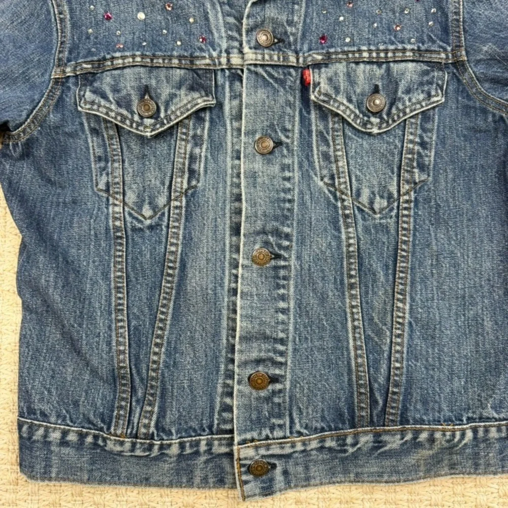 VTG Levis Type III‎ Rhinestone Bedazzled Denim Jacket Made USA 524 L
